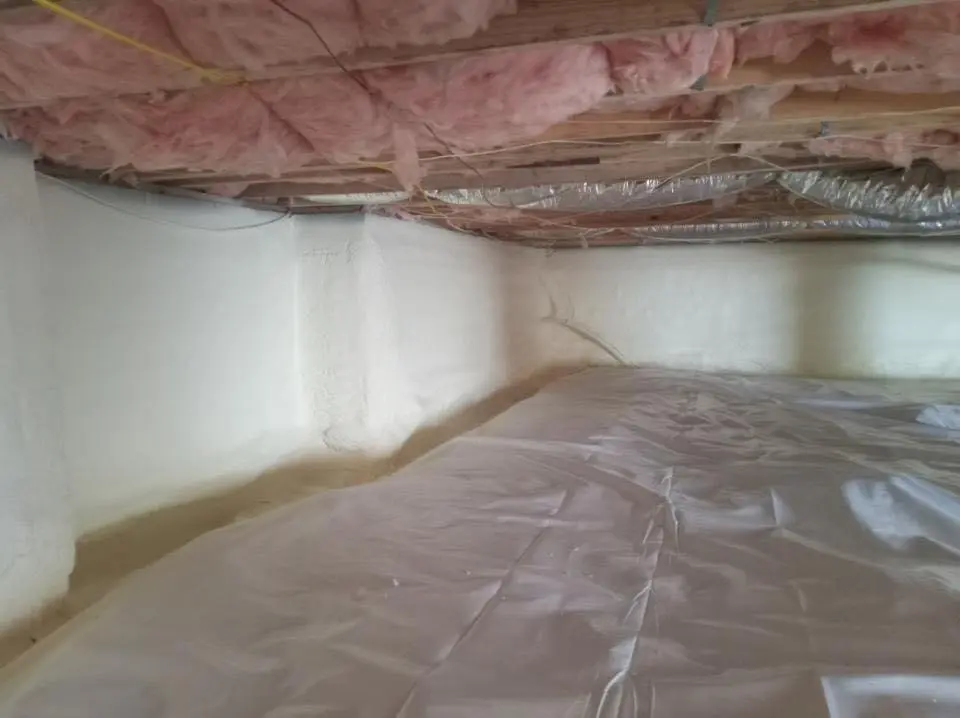 Crawl space encapsulation with closed-cell spray foam for Metal Roof Coating in East End